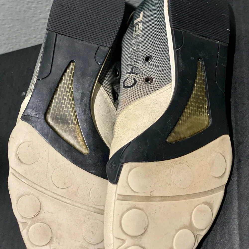 CHANEL 03A White & Blue Hidden Lace Tennis / Bicycle Sneakers Size 35.5 - Picture 6 of 9
